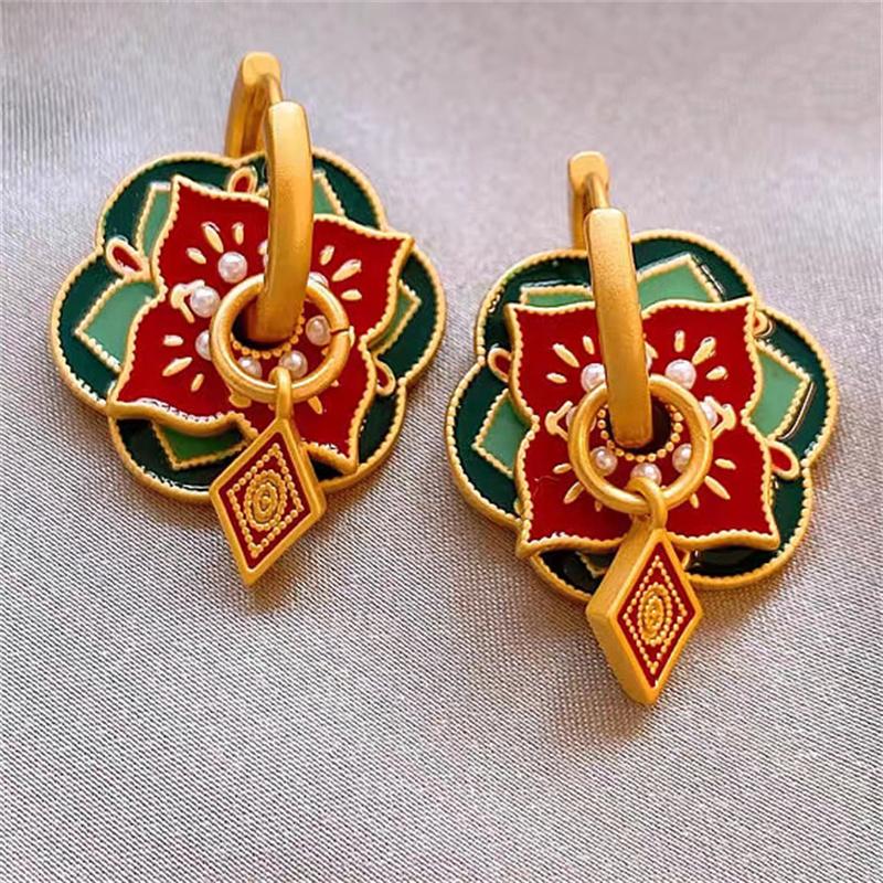 1 пара ретро роскошных эмалевых капельных масляных сережек для женщин и девочек в этническом китайском стиле, красочные серьги, ювелирные аксессуары, подарки