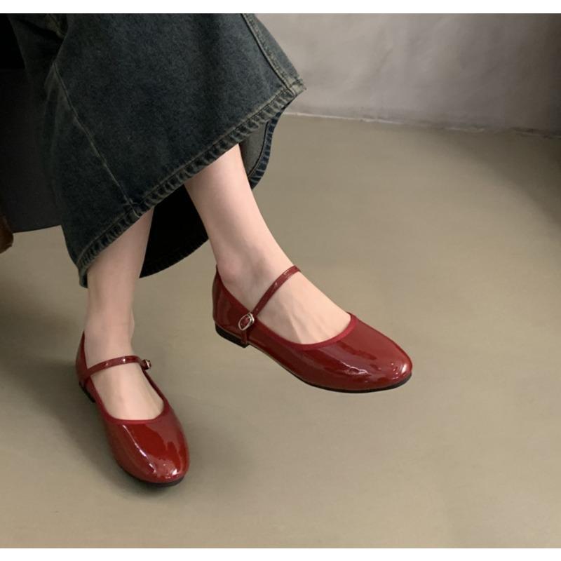 Fashion Shiny Leather Ballets Shoes Woman Belt Strap Lolita Flats Mary Janes Women Shallow Loafers Round Toe Ballerinas Brides Mocasines