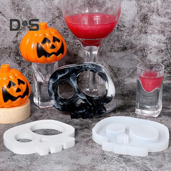 Хэллоуин подставка из смолы форма череп паутина форма надгробия DIY ремесло эпоксидная смола литье силиконовые подсвечник подстаканник форма для свечи