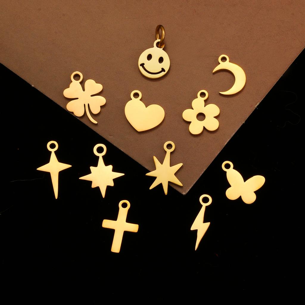 5PCS Mini Star Moon Charms For Making Necklace Bracelet Pendants Findings stainless steel Flower Love Charm DIY Handmade Jewelry