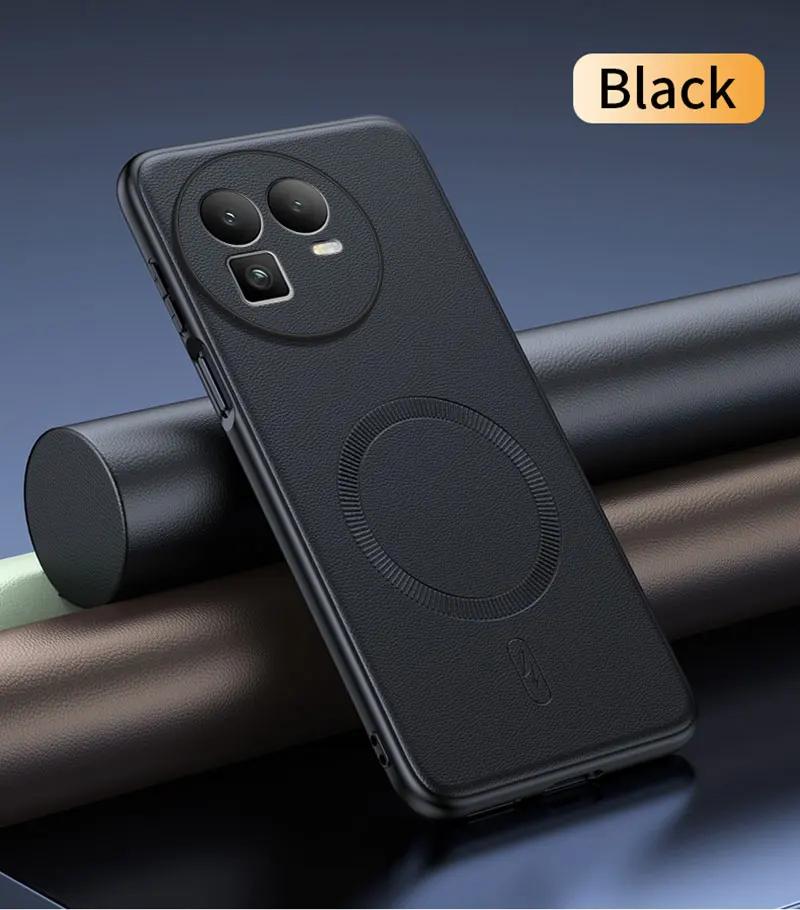 Для Realme GT8 Защита камеры Чехол с кожаной текстурой Для Realme GT8 Магнитная беспроводная зарядка Тонкая задняя крышка Бампер
