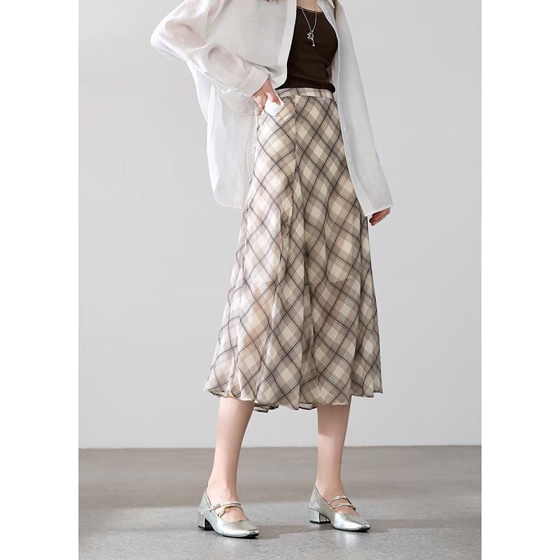 Betu Women's Plaid A-Line Midi Skirt