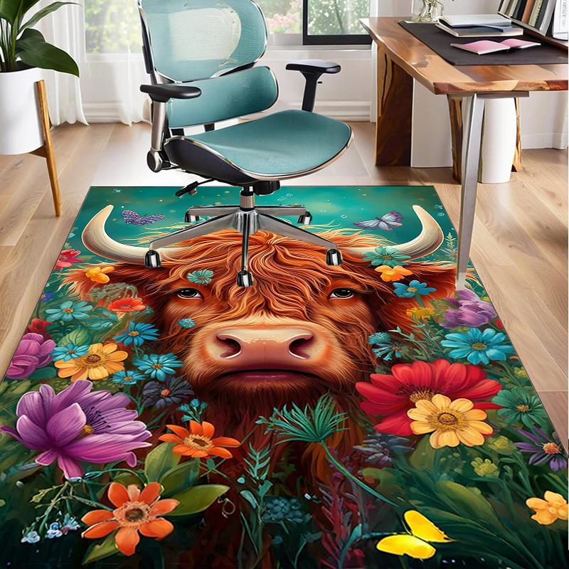 Cow In Flower Field Office Rug Chair Mat, Entryway Carpet, Suitable for Front Door, Bedroom, Living Room, Desk, Holiday Gift