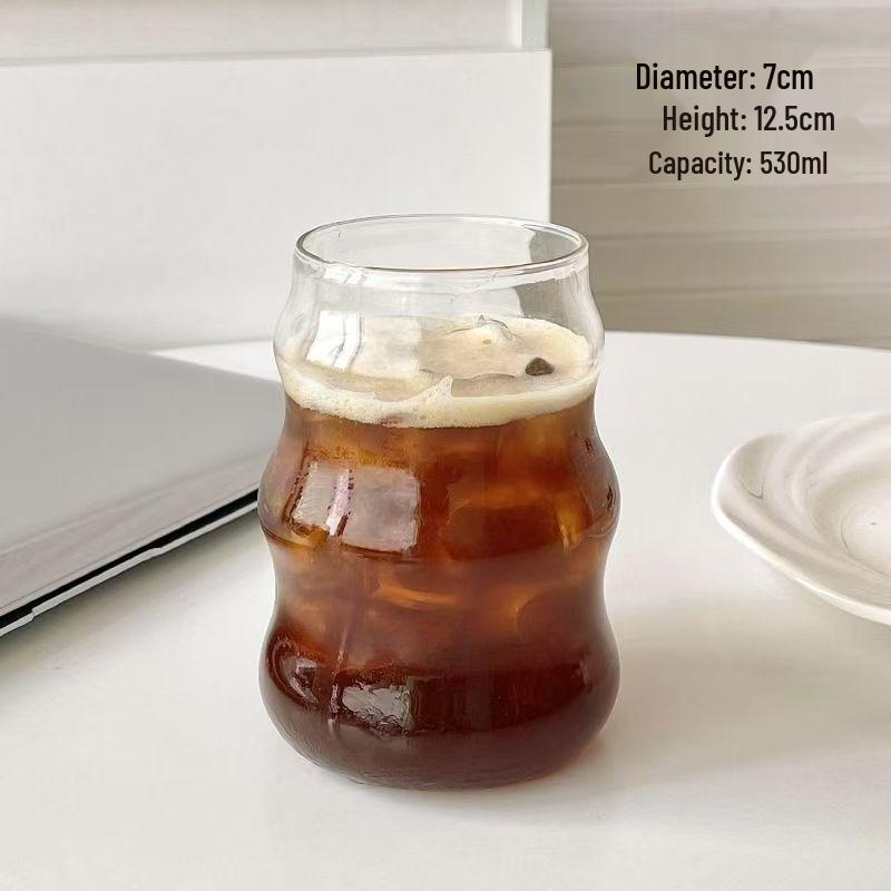 High-Value Cloud Cup: Ribbed Borosilicate Glass with Straw for Milk & Coffee