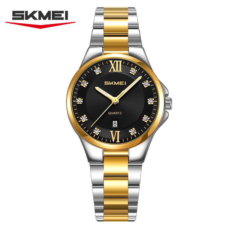 SKMEI 9409 Women's Luxury Elegant Dial Watch Simple Diamond Quartz Watch Waterproof Calendar Night Light Women's Watch Reloj