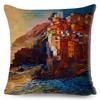 Impressionist Art Cushion Cover Vibrant Seascape Sunset Village Print Soft Polyester Fabric Sofa Home Decor Throw Pillow Case