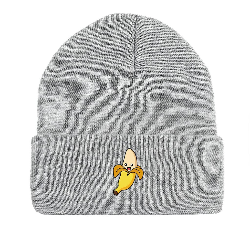 Banana Winter Knit Hat Beanie, Cartoon Fruit Skullies Beanies Soft Autumn Unisex Bobble Hat Knitted Cap Beanie