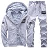 Мужской повседневный спортивный костюм в корейском стиле с флисовой подкладкой для зимы - Худи с длинным рукавом, комплект из двух предметов