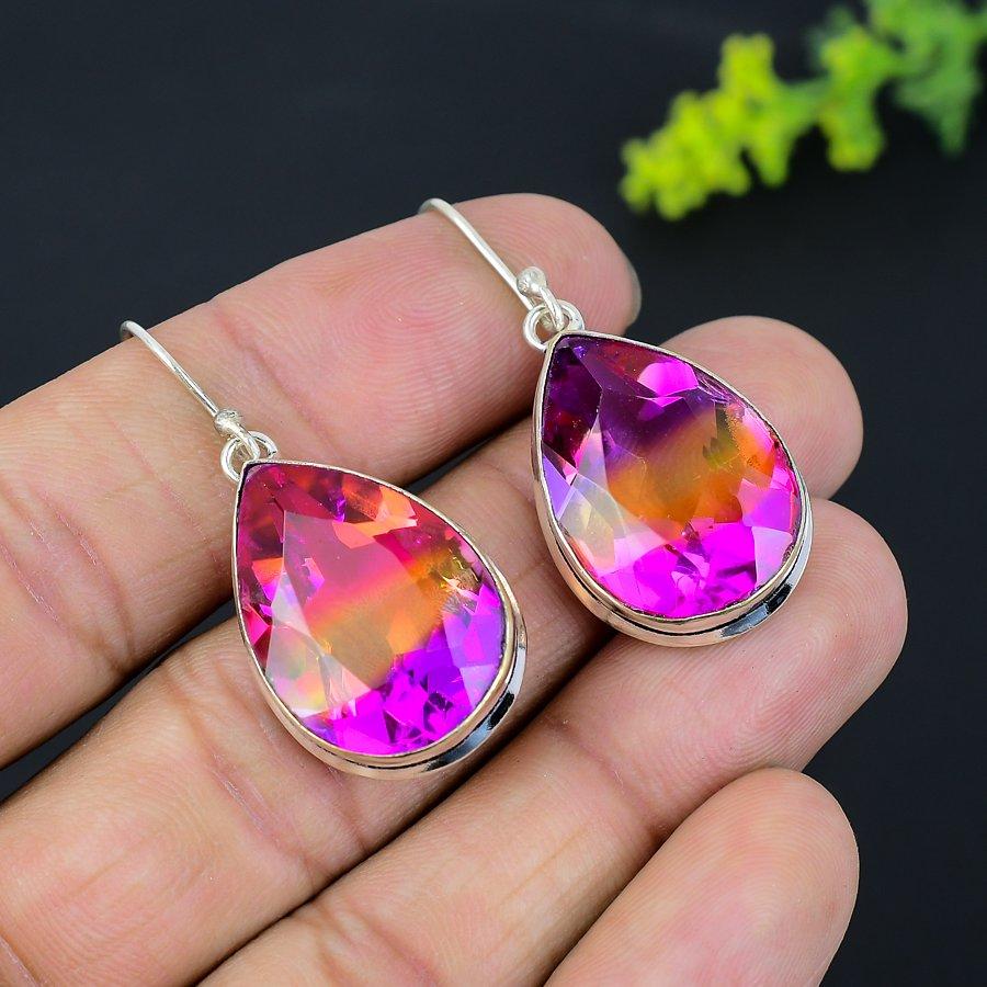Bi-Color Tourmaline Gemstone 925 Sterling Silver Gift Jewelry Earring 1.77" N5t08