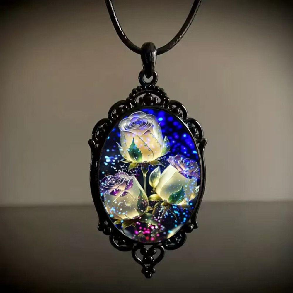 Vintage Floral Necklace Rose Flower Pattern Rope Chain Necklace New Charm Necklace