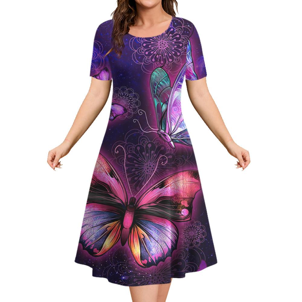 Summer Butterfly Print Women's Dresses Female Plus Size Long Dresses Elegant Dresses For Women's Clothing