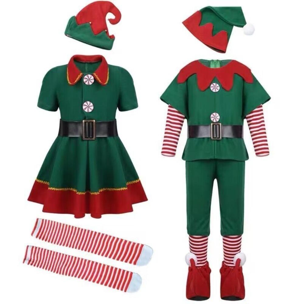 Kid Adult Christmas Elf Costume 2024 Cosplay Clothing New Year Family Matching Outfits