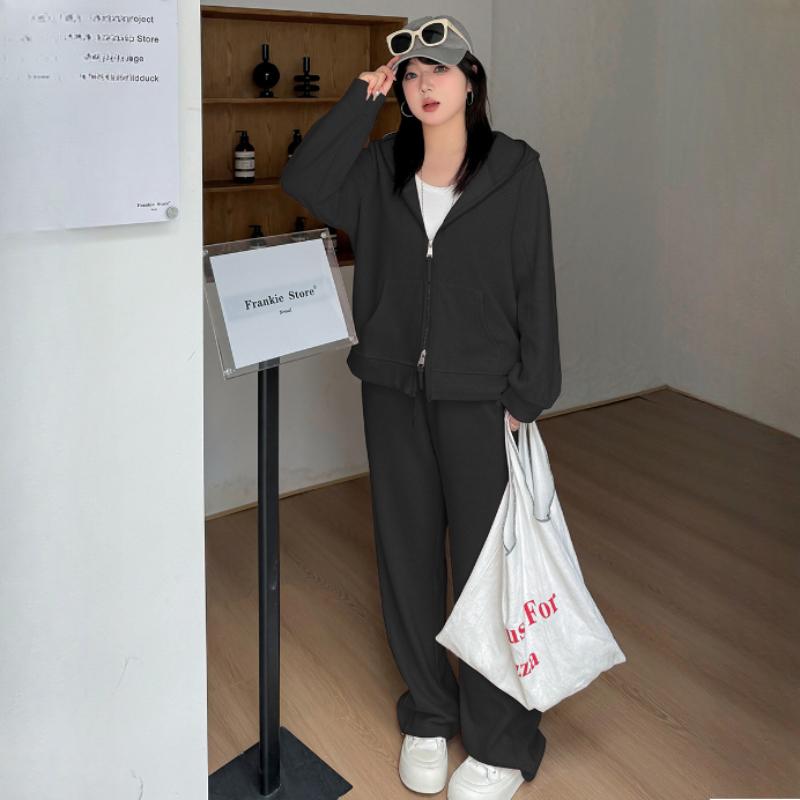 Женский повседневный спортивный костюм больших размеров, весенний свитер с капюшоном, широкие брюки, костюм из двух частей