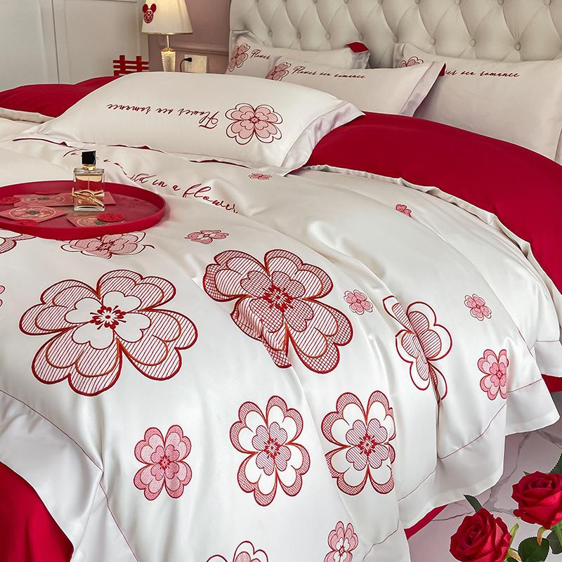 Высококачественная модная свадебная простыня из четырех предметов и пододеяльник, элитное свадебное приданое, свадебный зал, китайское свадебное постельное белье