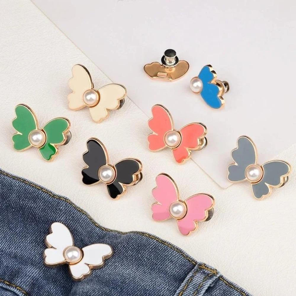 1pc Reusable Butterfly Jean Button Pin, No Sew Waist Tightener for Pants, Clothing Decor & Fitting Tool