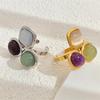 Adjustable Tricolor Stone Stainless Steel Ring - Simple and Fashionable Design for Women