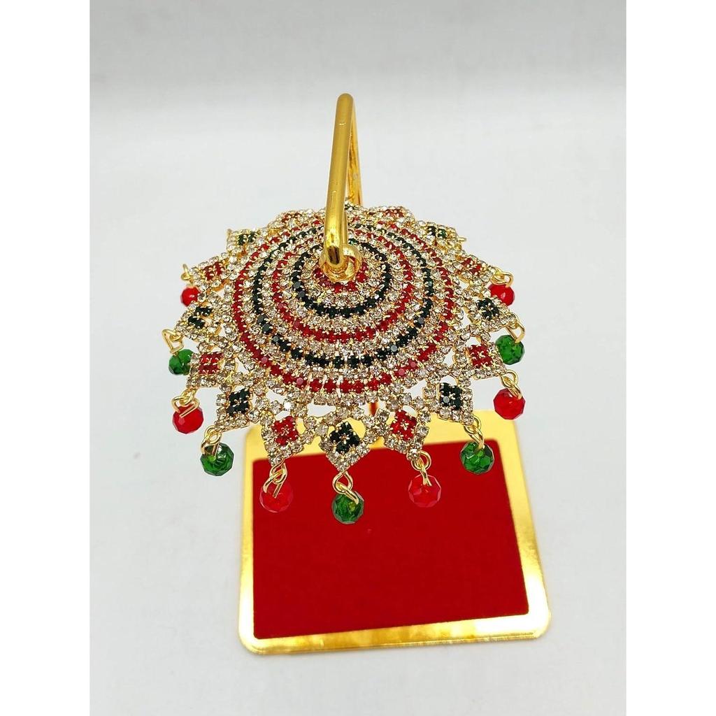 Metal Umbrella Chhatra with Hanging Crystals for God Idol, Car Dashboard/Office Desk/Table/Home Decor Showpiece, Chatri Aasan