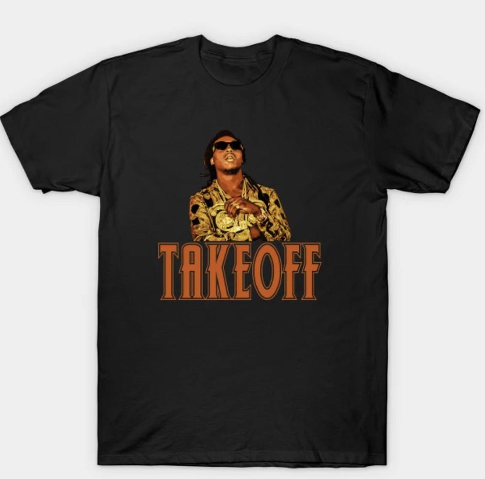 Migos Takeoff Футболка с коротким рукавом Мужская Женская Унисекс S-3XL Черная Фан-арт Унисекс Футболка