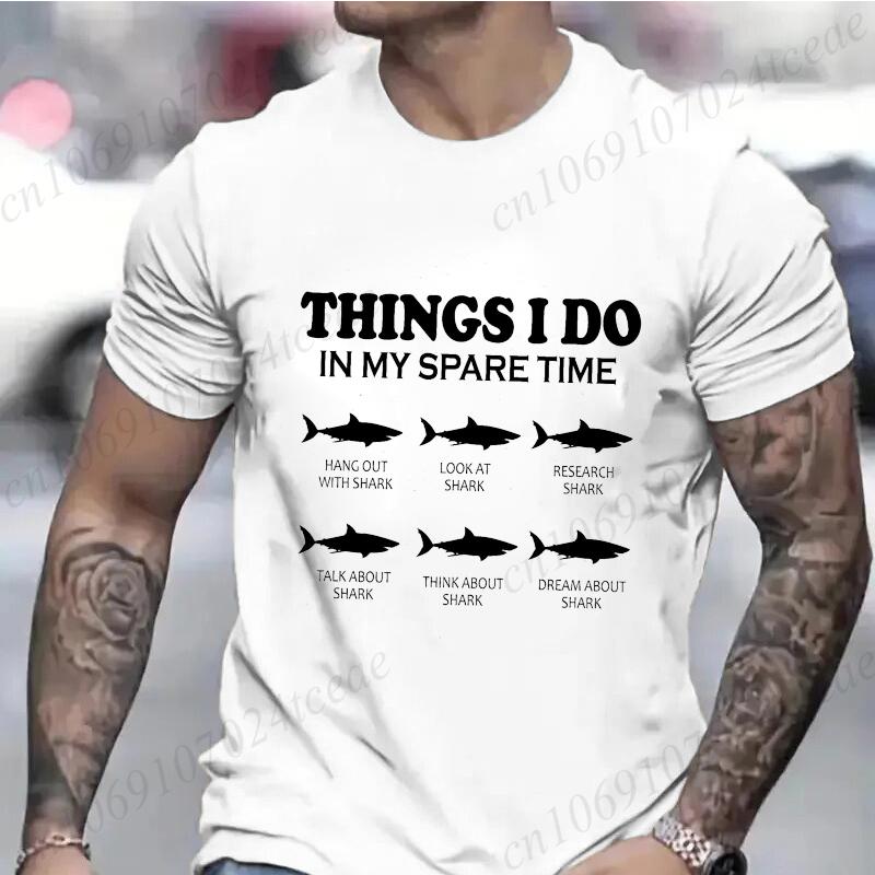 Футболки для мужчин Футболки с коротким рукавом для парней Смешные футболки с графикой для Недели акул Одежда Смешная мода с акулами Повседневная мужская футболка Топ