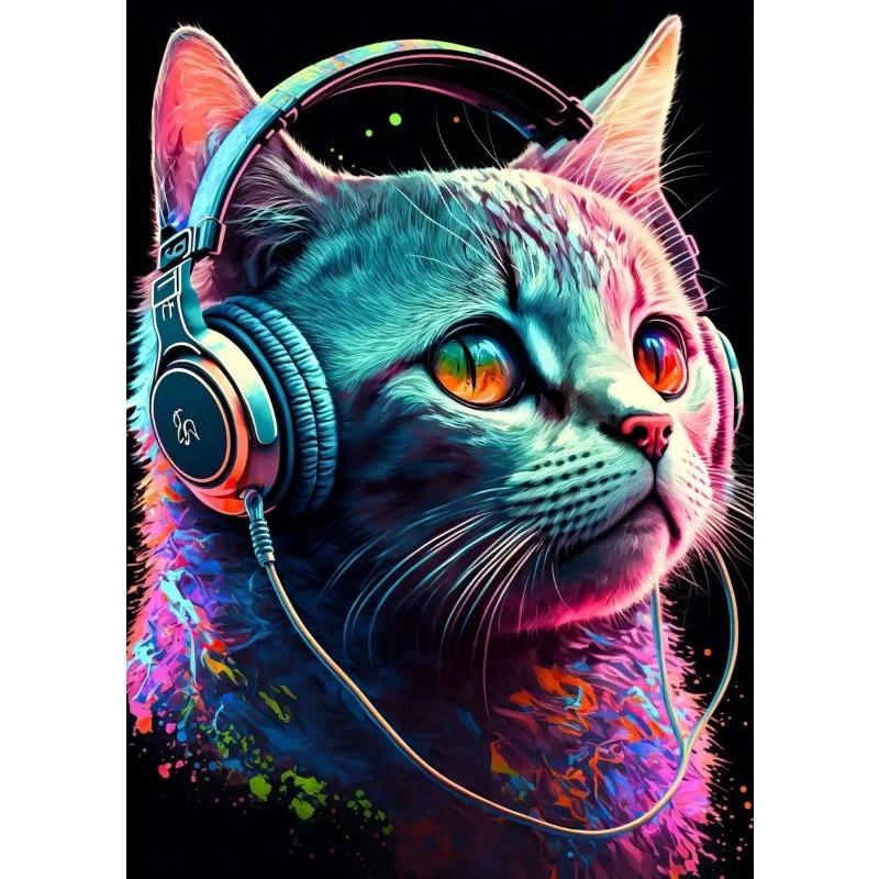 Яркая музыкальная граффити, животное, холст, настенное искусство, кошка, горилла, обезьяна, постер для декора современной комнаты, уникальный подарок