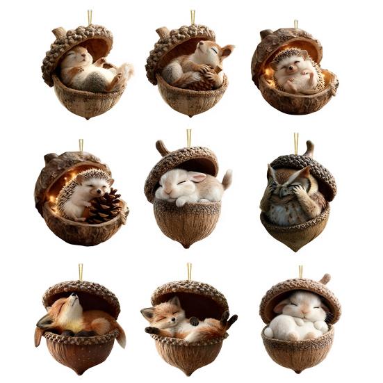 Уютные лесные желуди, 2D акриловые подвесные украшения в виде животных для рождественской елки, вечеринки в лесной тематике, домашнего декора