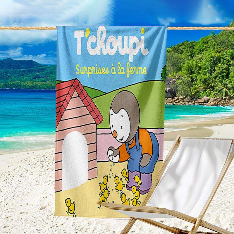 Beach Towel with Cartoon T-T'choupi Pattern - soft,absorbent,machine washable Lightweight&Modern,swimming,Travel Essentials