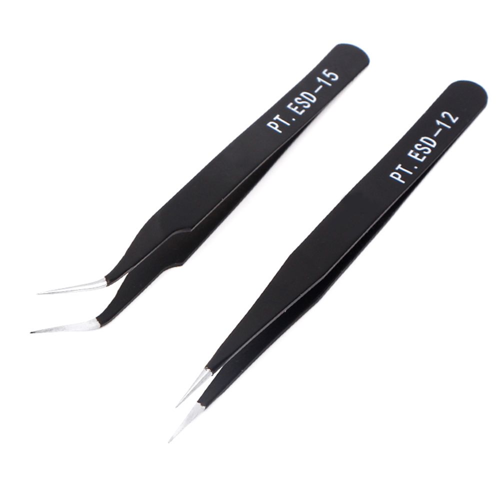 Industrial Repair Tools Anti-Static Stainless Steel Tweezers Curved Straight ESD Safe Eyebrow Clip