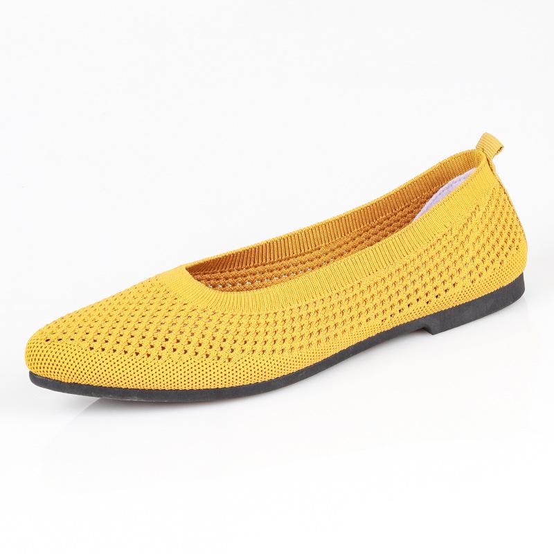 Модные женские туфли весна/лето, новые однотонные туфли с острым плоским каблуком и мягкой подошвой, повседневные дышащие женские трикотажные туфли