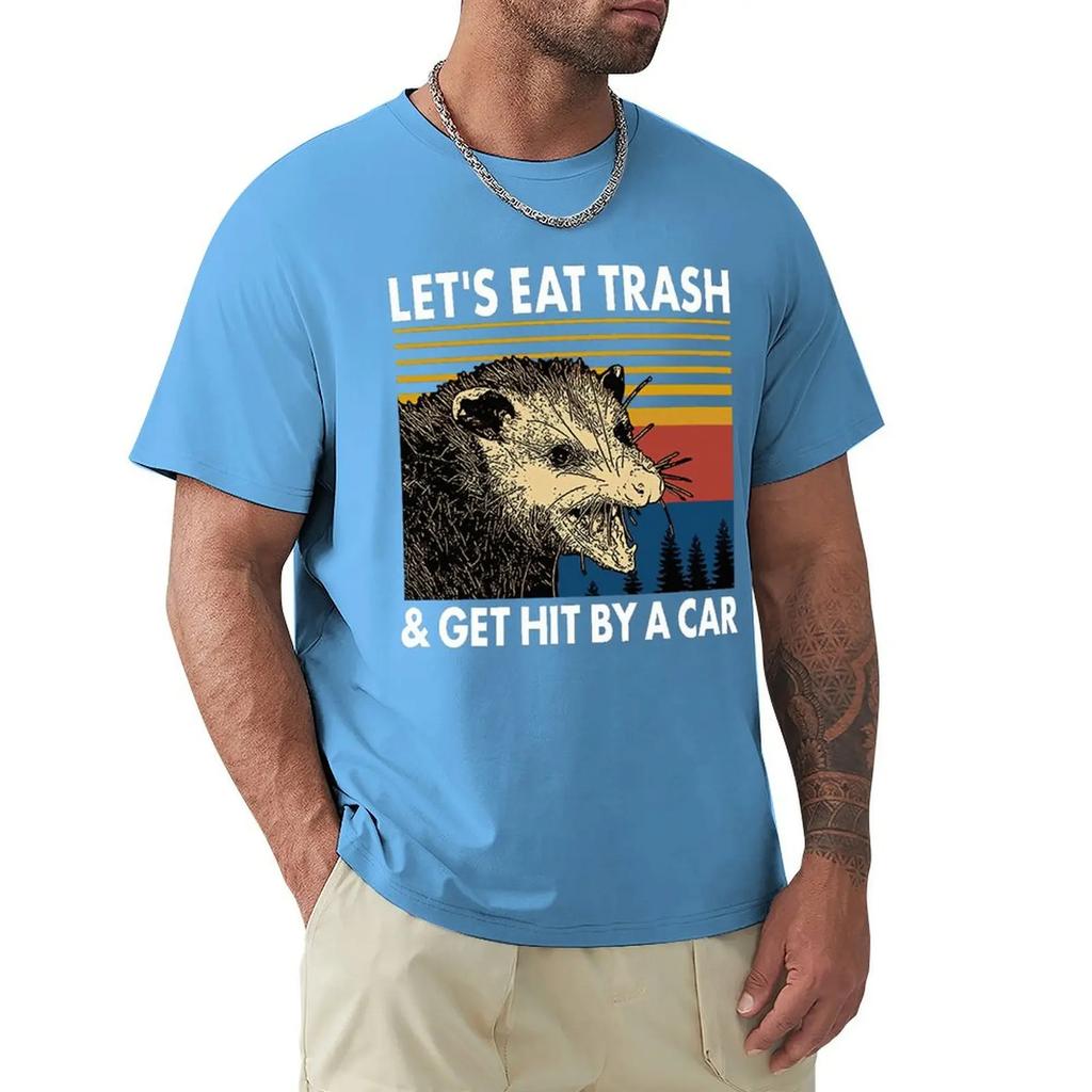Енот Давайте съедим мусор и нас сбьет машина Винтажная футболка Harajuku Футболка с коротким рукавом 100% хлопок Графика Футболка Топы