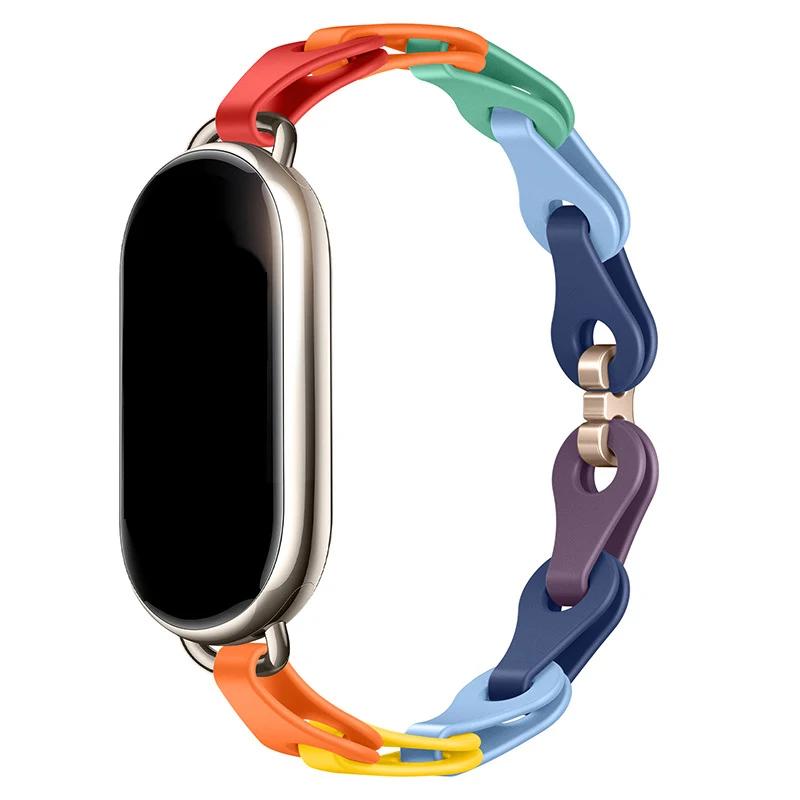 Резиновый ремешок для Xiaomi Mi Band 8 Браслет с пряжкой из нержавеющей стали для Miband 8 NFC Модный женский стиль Запасной силиконовый ремешок