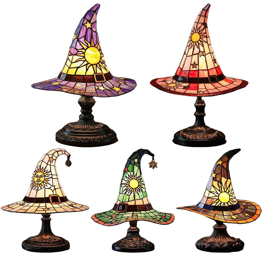 Witch Hat Lamp USB Powered Night Light Resin Witch Hat Light Ornament Bedside Lamp for Living Room Home Bedroom Decoration