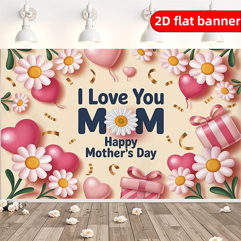 2D flat background banner with sweet and heartwarming Mother's Day element pattern background cloth suitable for wall decoratio