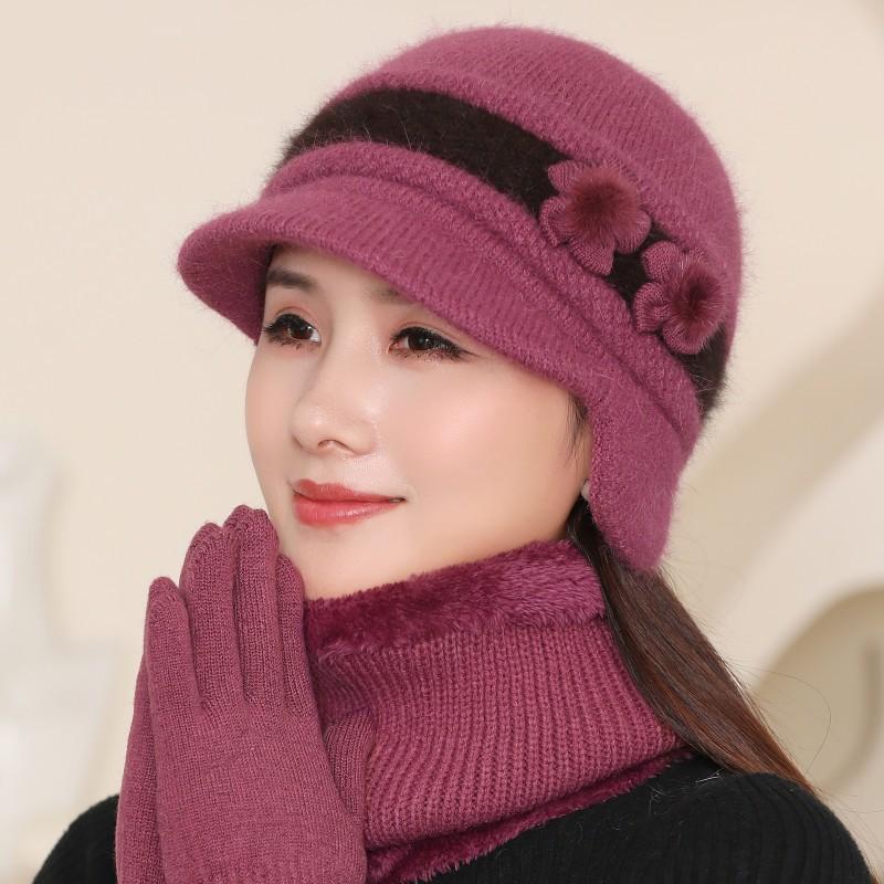 Женская теплая и пушистая шапка-бини с бантом на осень и зиму, модная и универсальная вязаная защитная шапка для ушей для мам и бабушек
