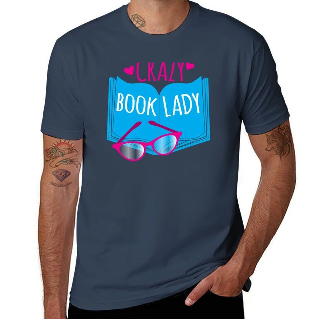 Crazy Book Lady With A Pair Of Glasses And A Book In Blue Tshirt Plus Size Short Sleeve Tshirt
