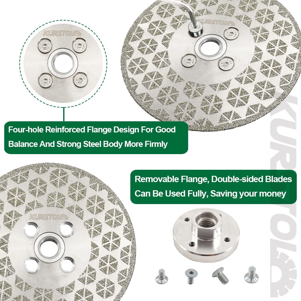 Шлифовальный режущий алмазный диск - 2 шт. Шлифовальный круг для гранита 4,5"/115 мм Фланец 5/8-11", Двусторонний алмазный отрезной диск Пильный диск для снятия фаски