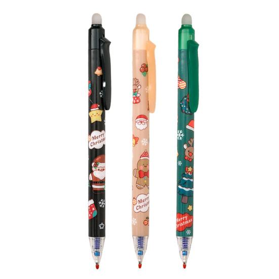 Рождественская гелевая ручка со стираемым наконечником 0,5 мм, выдвижным стержнем и ластиком. Праздничные школьные и офисные принадлежности.