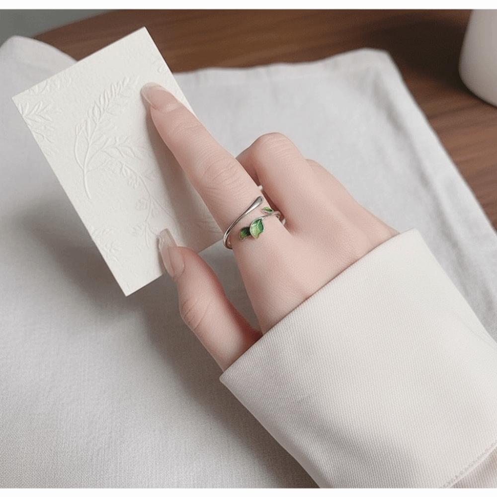 Adjustable Leaf Opening Ring Oil Drop Women's Ring Fashion Enamel Leaf Ring Gifts