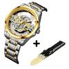 GEMBUTT Men's Dragon Year Dial Transparent Metal Wristwatch + Leather Black Band,Korean Popular Watches
