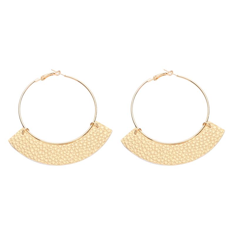 New Design Fashion Big Metal Hoop Faux Litchi Leather Earrings For Women Round Circle Ethnic Vintage Earrings Jewelry Gift
