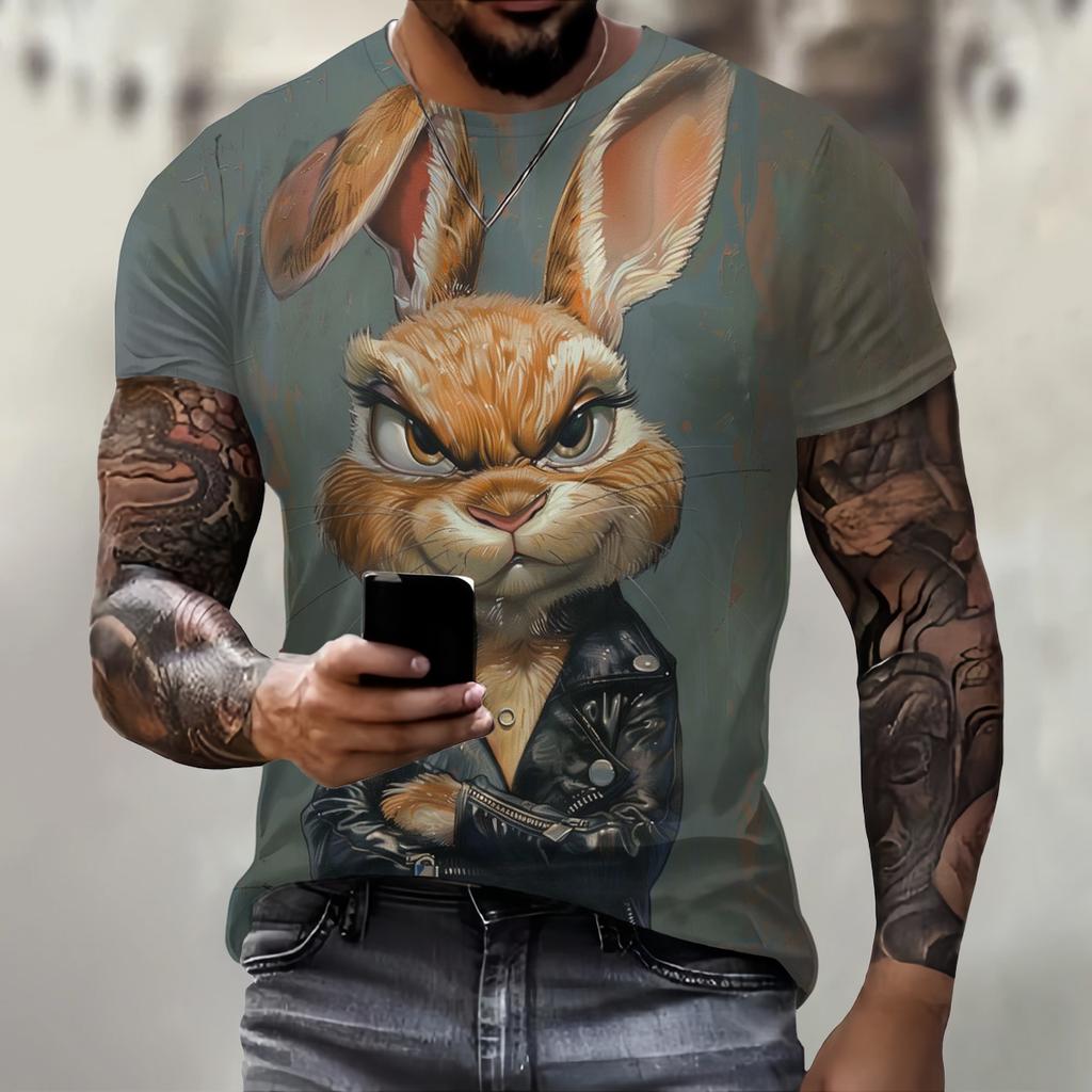 Забавная футболка с принтом 3D кролика для мужчин, уличная модная хип-хоп одежда, повседневная футболка с коротким рукавом и круглым вырезом, модные свободные летние топы