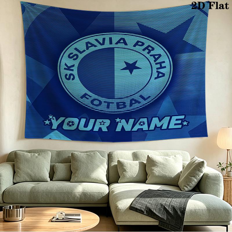 Custom Name SK Slavia Praha Printed Tapestry – Wall Hanging for Bedrooms, Dorms, and Home Decor