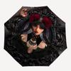 1pc Wednesday & Enigmatic Crow Fully Automatic Folding Portable Umbrella, 8 Iron Frames, Three-Fold Design, Suitable for All Seasons, Suitable for Out