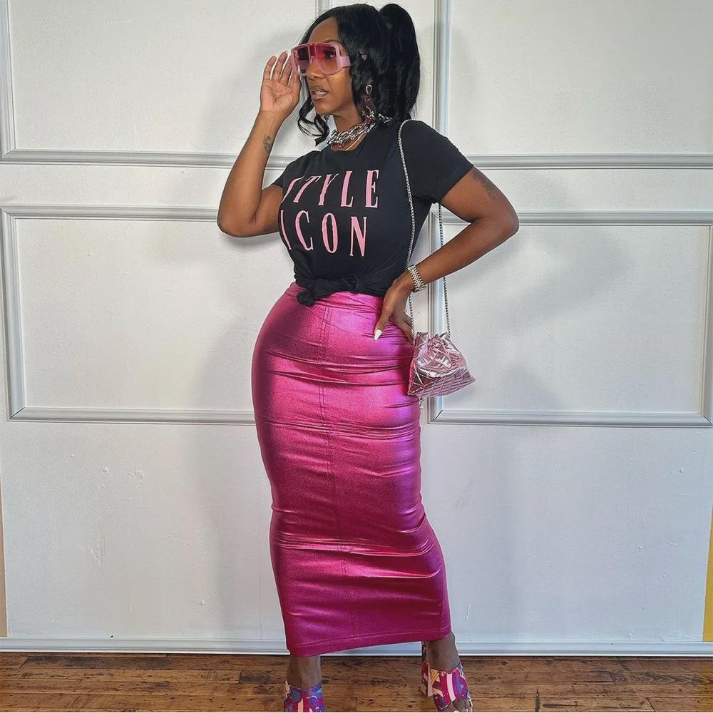 2024 Осень Slim Fit Прошитая PU Кожаная Юбка С Разрезом