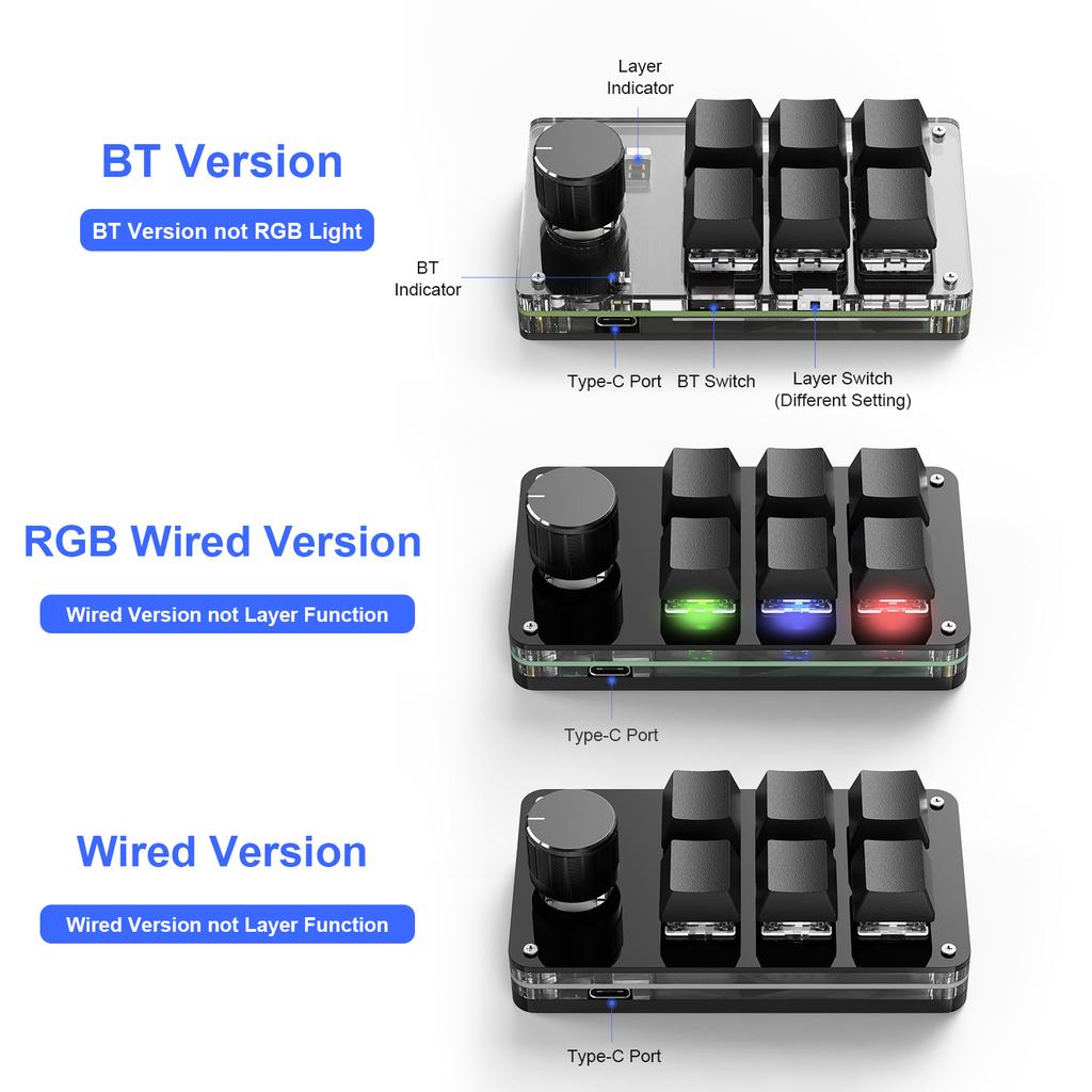 Программирование макросов, пользовательская ручка, клавиатура RGB, 3 клавиши, копипаста, мини-кнопка, игровая клавиатура Photoshop, механическая клавиатура с горячей заменой