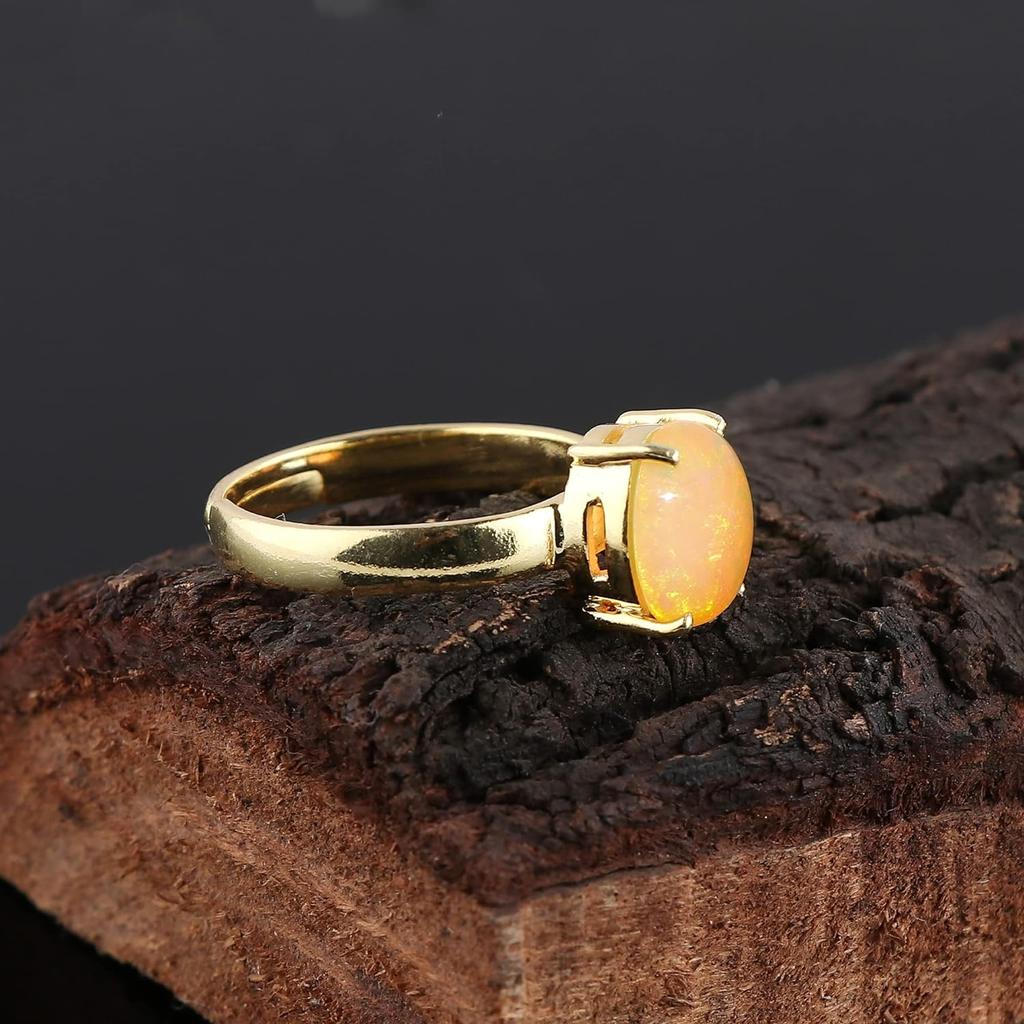 Кольцо из желтого золота с эфиопским опалом, дизайнерское кольцо ручной работы, кольцо с камнем по дате рождения, подарок для нее, серебро 925 пробы