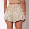 Women Sequin Shorts Elastic High Waist Loose A-line Pure Color Ultra Short