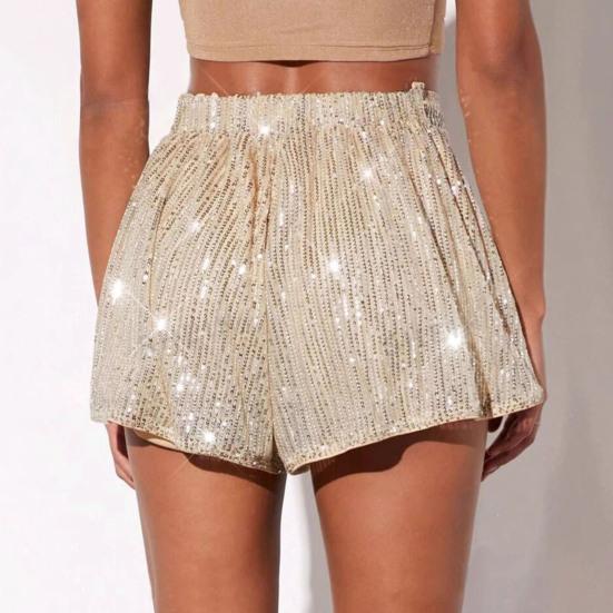 Женские шорты с пайетками, эластичные, с высокой талией, свободные, А-силуэта, однотонные, ультракороткие, выше колена, для выступлений, танцевальные шорты