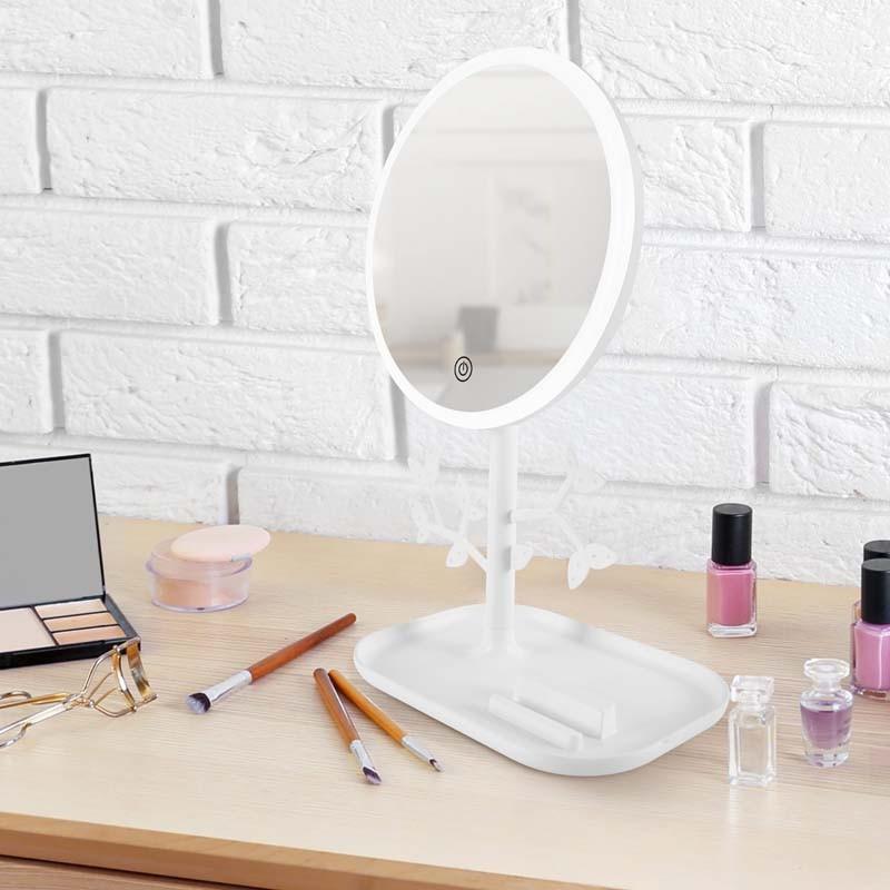 Белое настольное зеркало со светодиодной подсветкой и перезаряжаемым держателем для ювелирных изделий Mizo от Yoghi