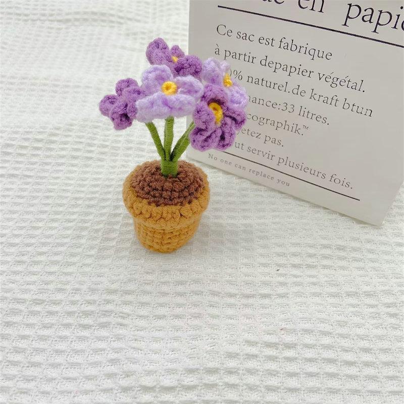 Mini Potted Crochet Homemade Tulip Flower Rose DIY Hand-Woven Home Decoration Wool Finished Product