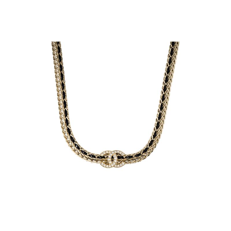 Chanel Ожерелье с double C из кожи ягненка, женское, черное/золотое